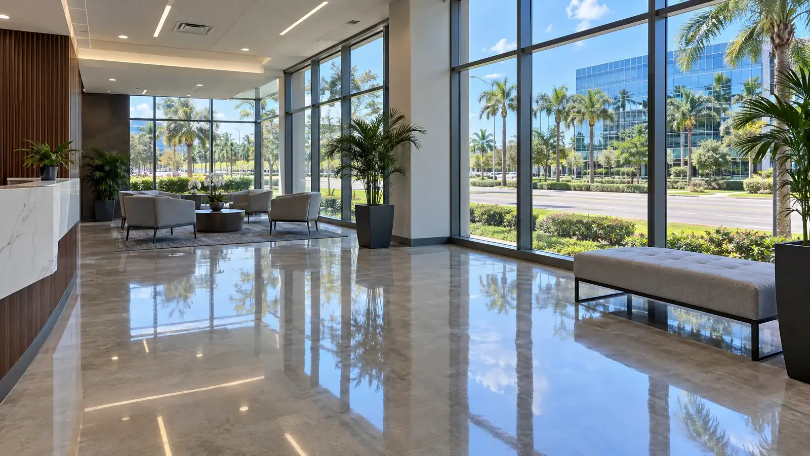 Polished concrete floor reflecting a scene from Altamonte Springs, FL