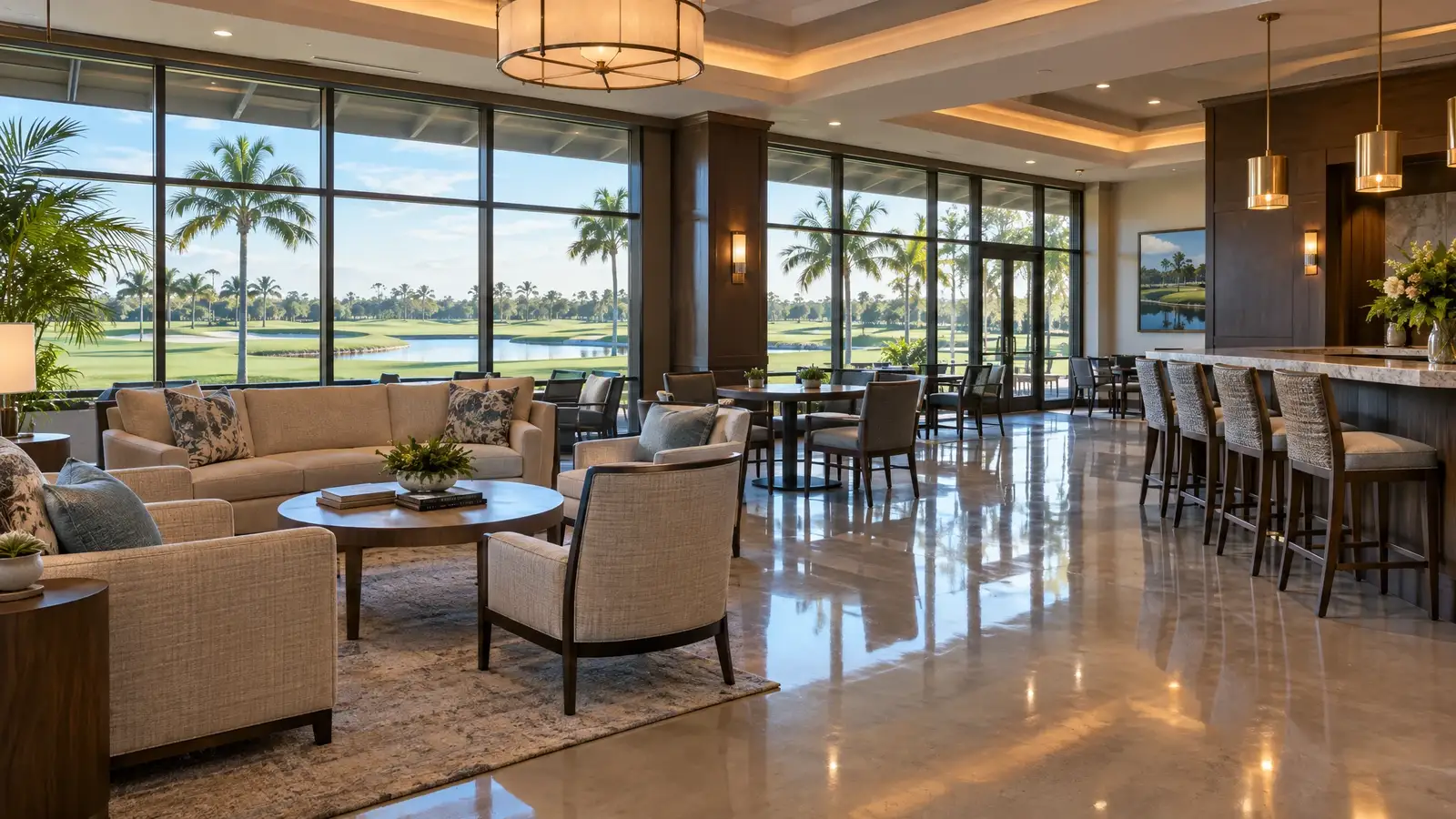 Polished concrete floor reflecting a scene from Bonita Springs, FL
