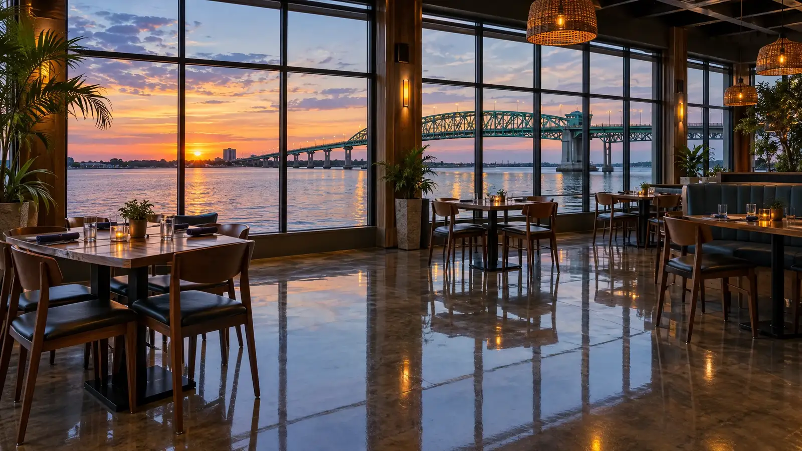 Polished concrete floor reflecting a scene from Bradenton, FL