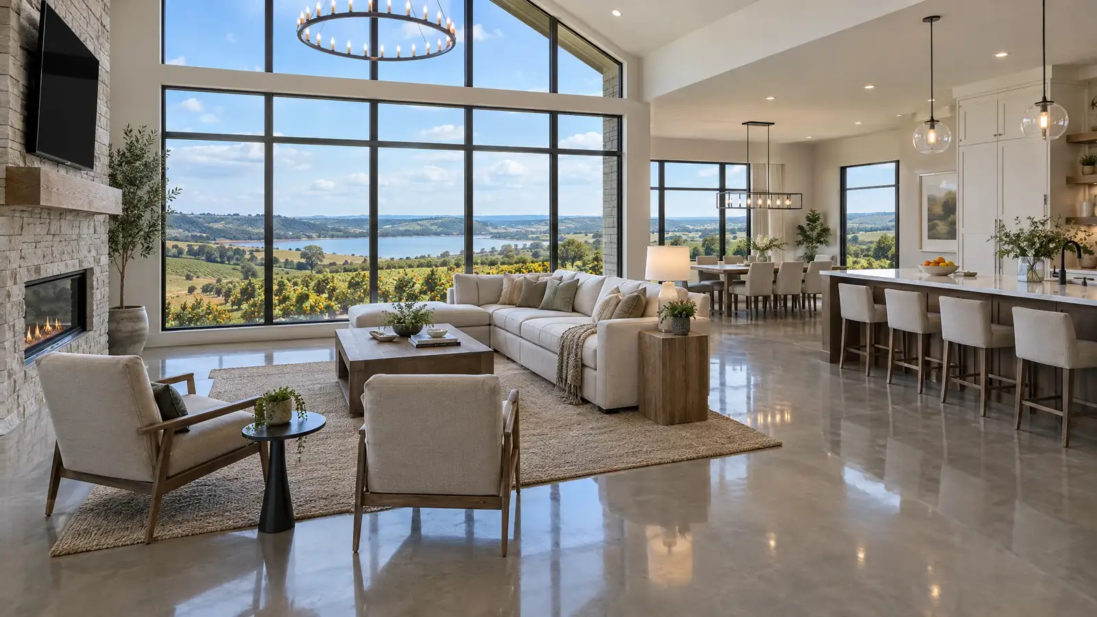 Polished concrete floor reflecting a scene from Clermont, FL