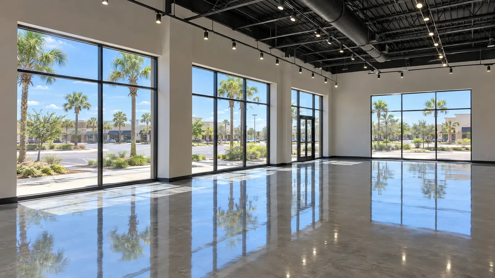 Polished concrete floor reflecting a scene from Deltona, FL