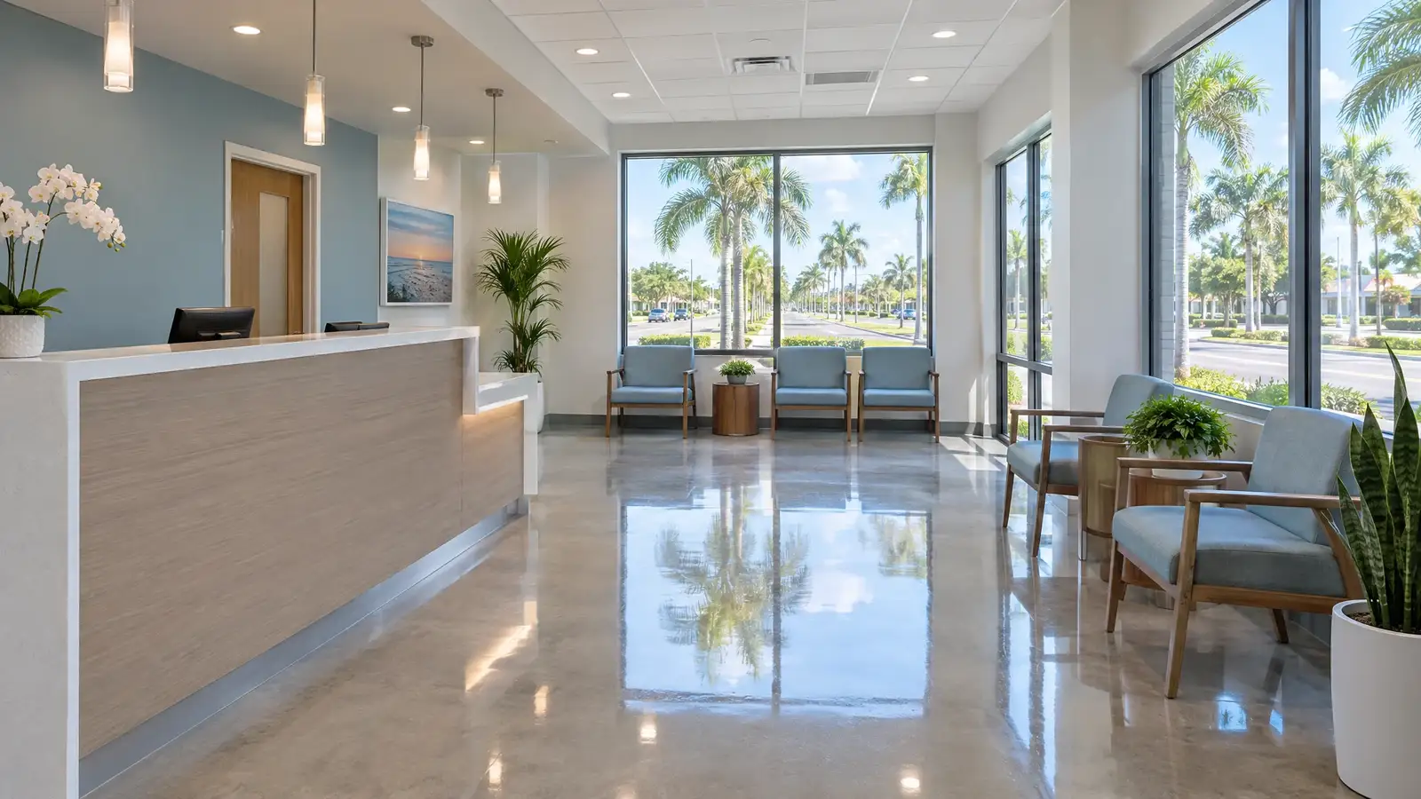 Polished concrete floor reflecting a scene from Largo, FL