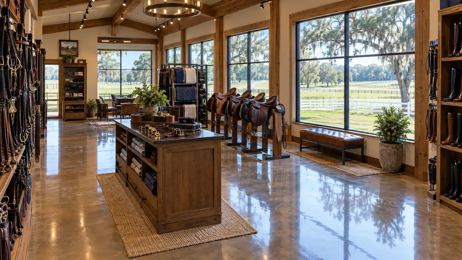 Polished concrete floor reflecting a scene from Ocala, FL