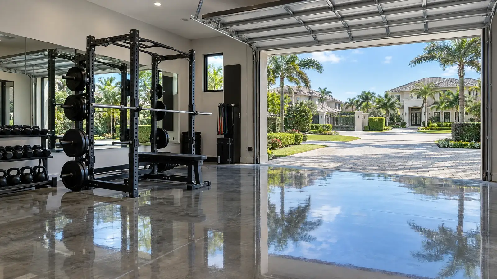 Polished concrete floor reflecting a scene from Parkland, FL
