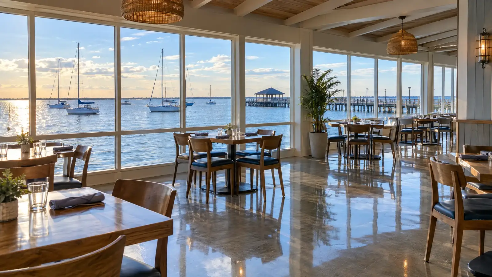 Polished concrete floor reflecting a scene from Punta Gorda, FL