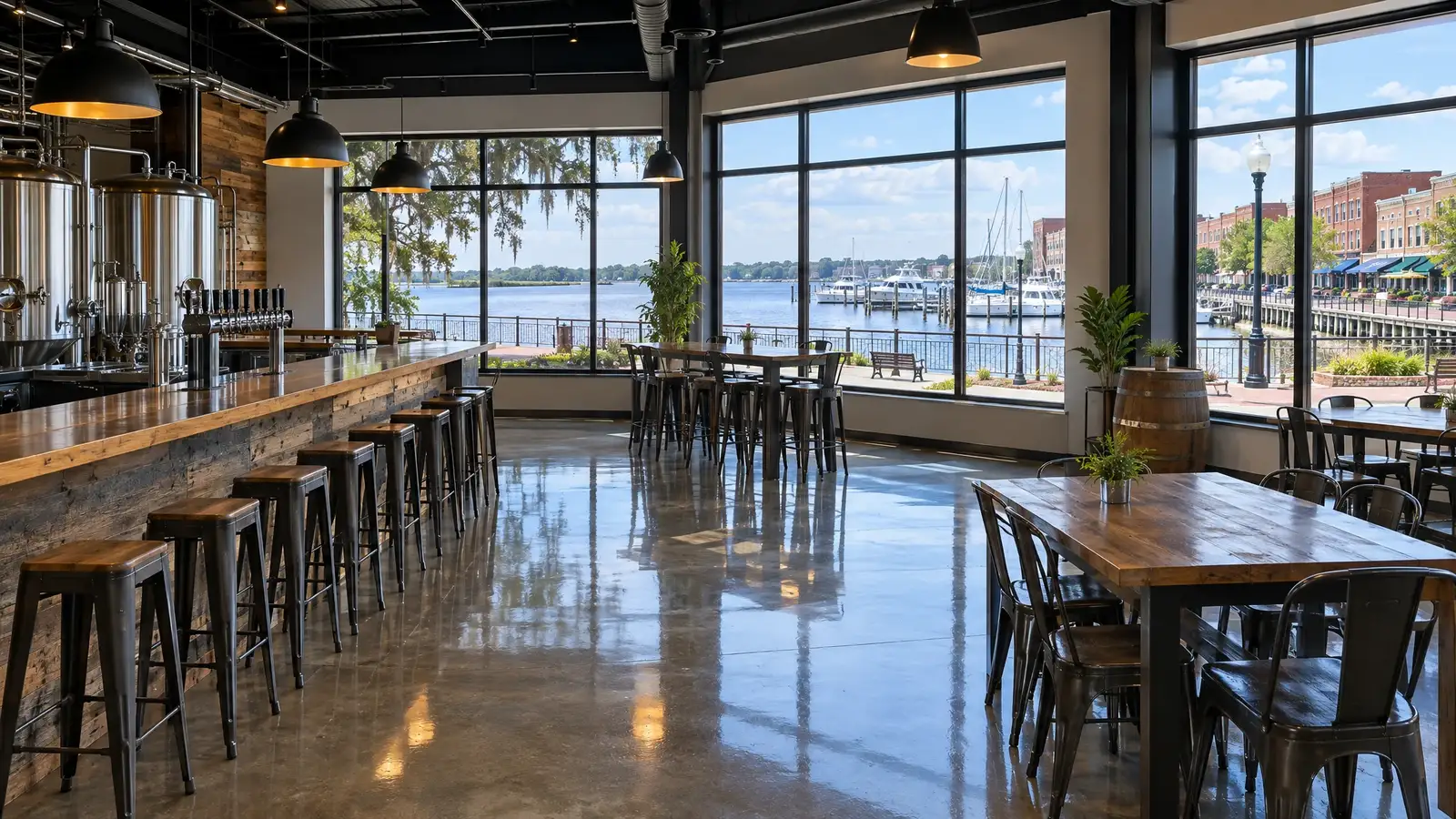 Polished concrete floor reflecting a scene from Sanford, FL