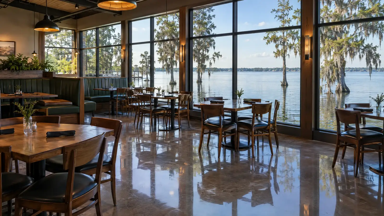 Polished concrete floor reflecting a scene from Winter Haven, FL