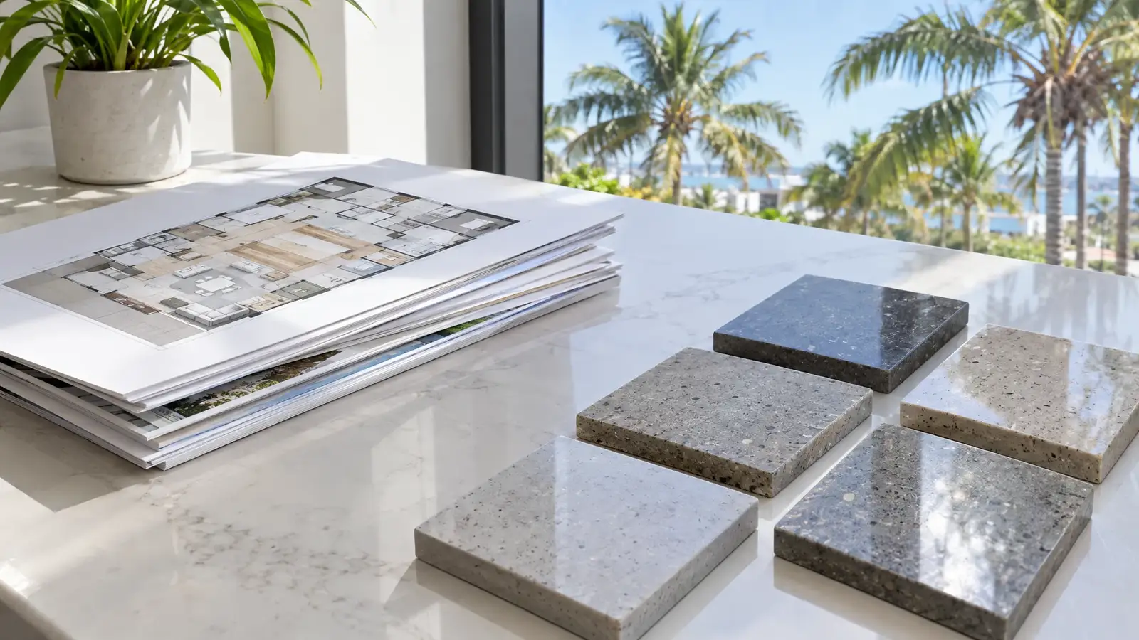 A mirror-polished concrete floor reflecting large windows