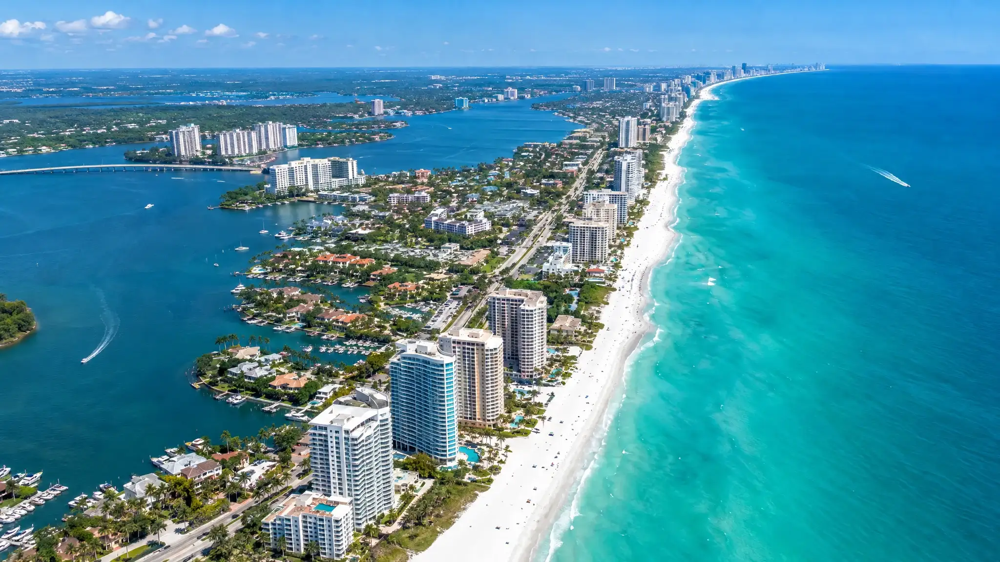 The Florida coastline with beaches and cities