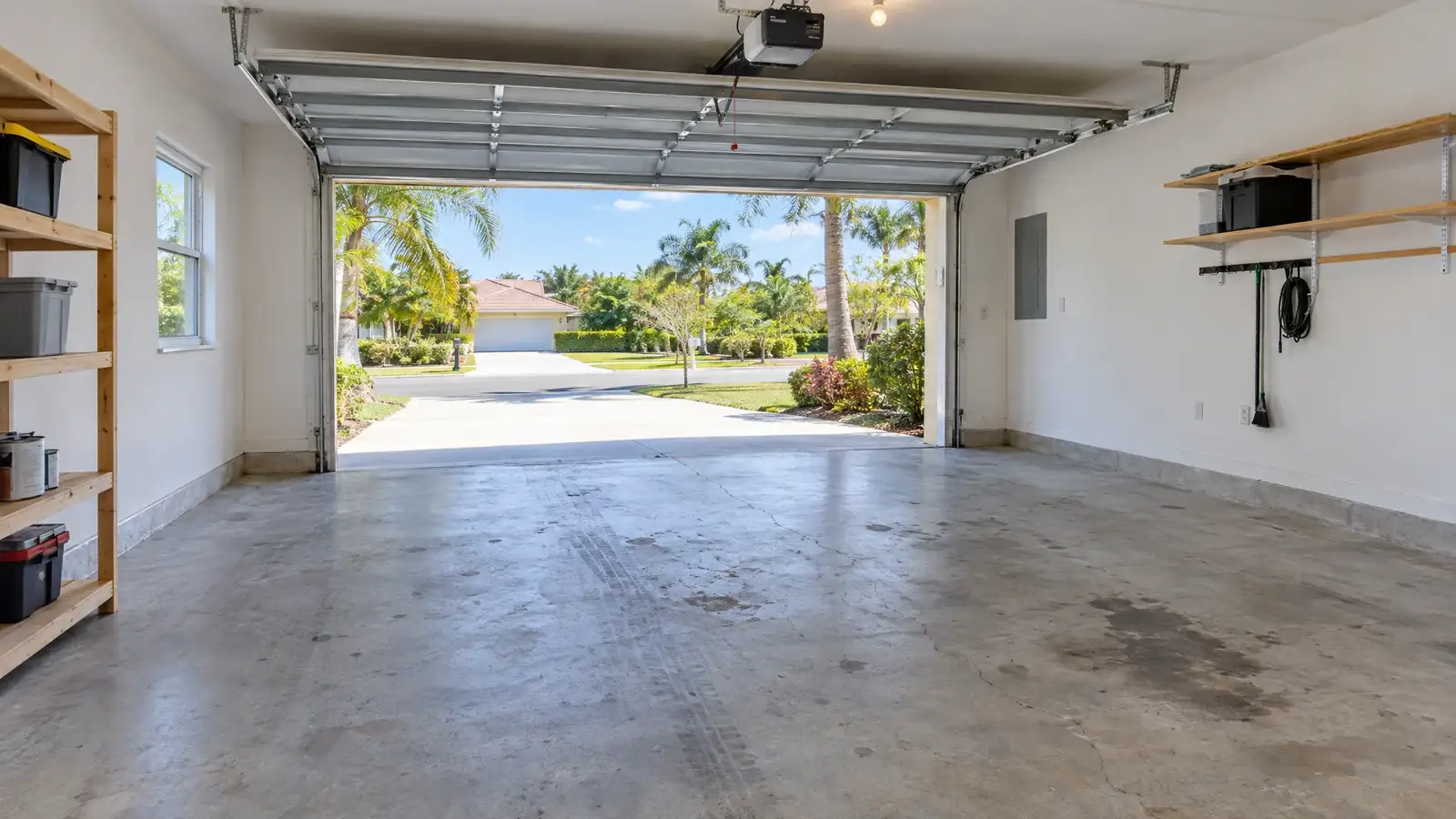 Before: A garage floor before and after polishing