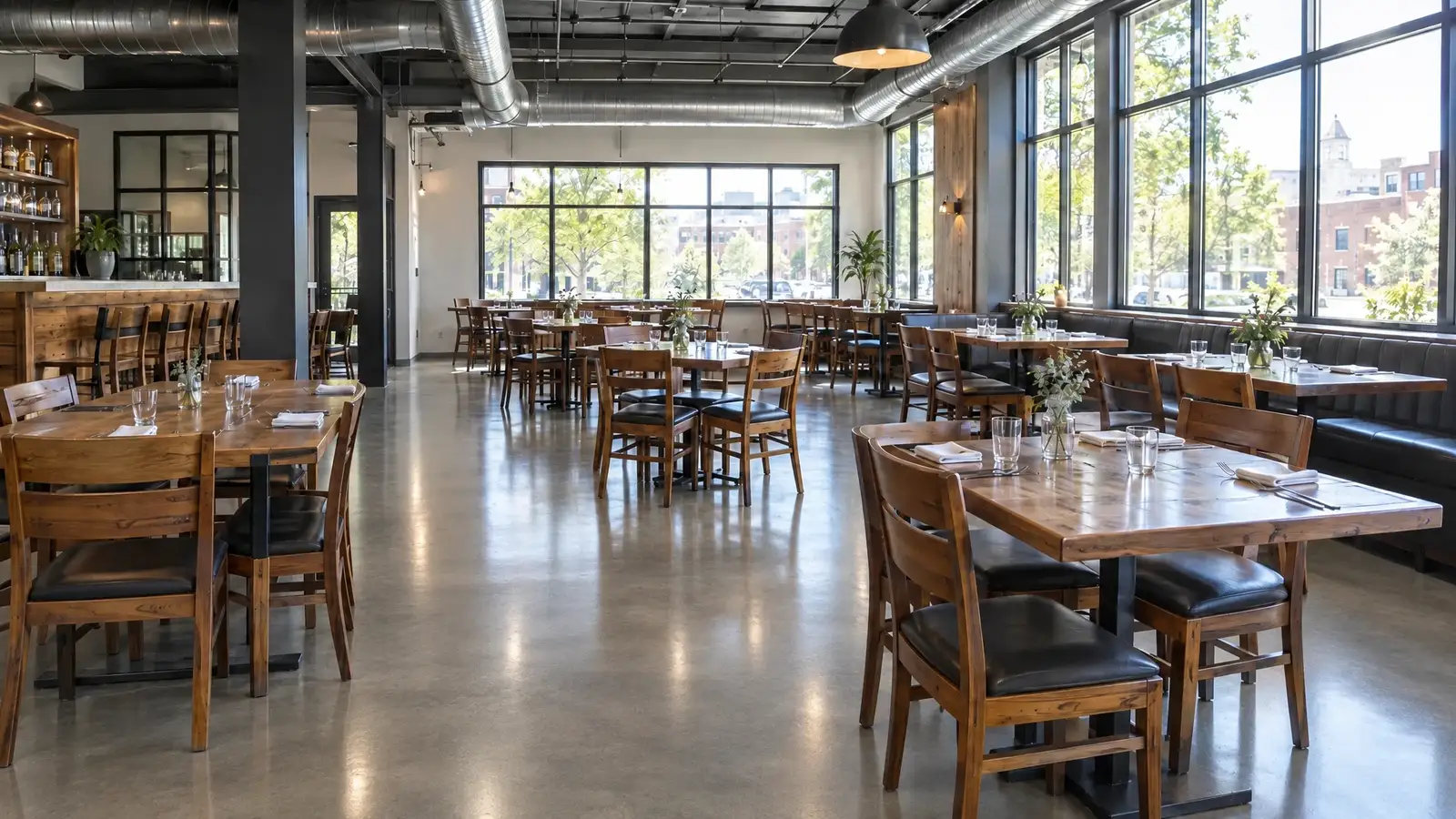 After: A restaurant floor before and after polishing