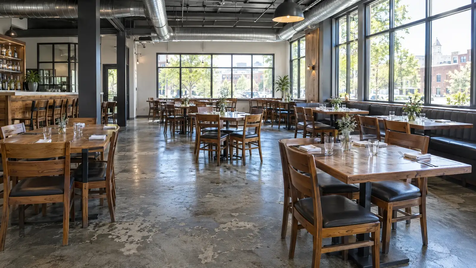 Before: A restaurant floor before and after polishing