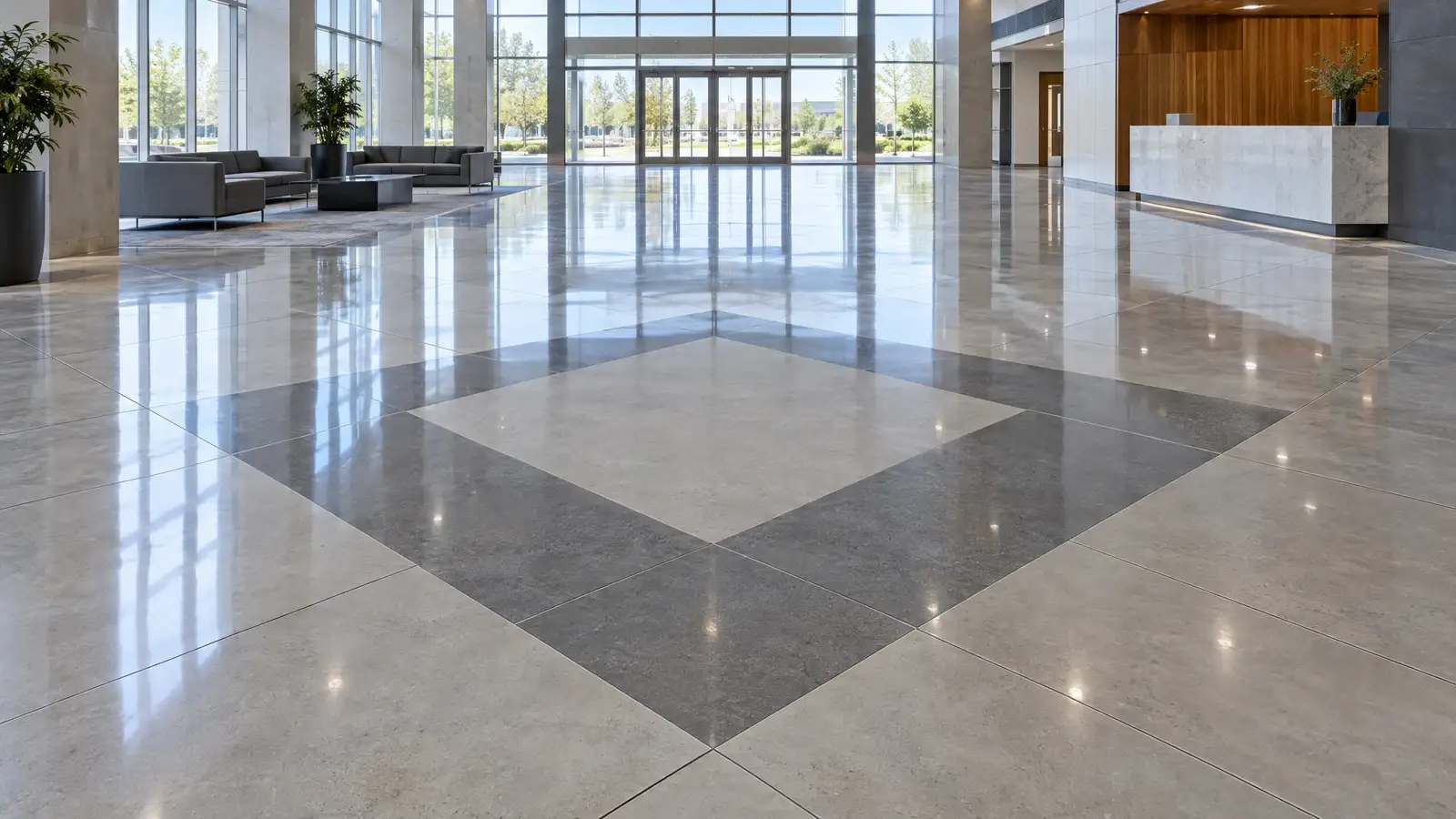 Decorative Saw-Cut Patterns, Borders and Logos by Mirror Finish Concrete